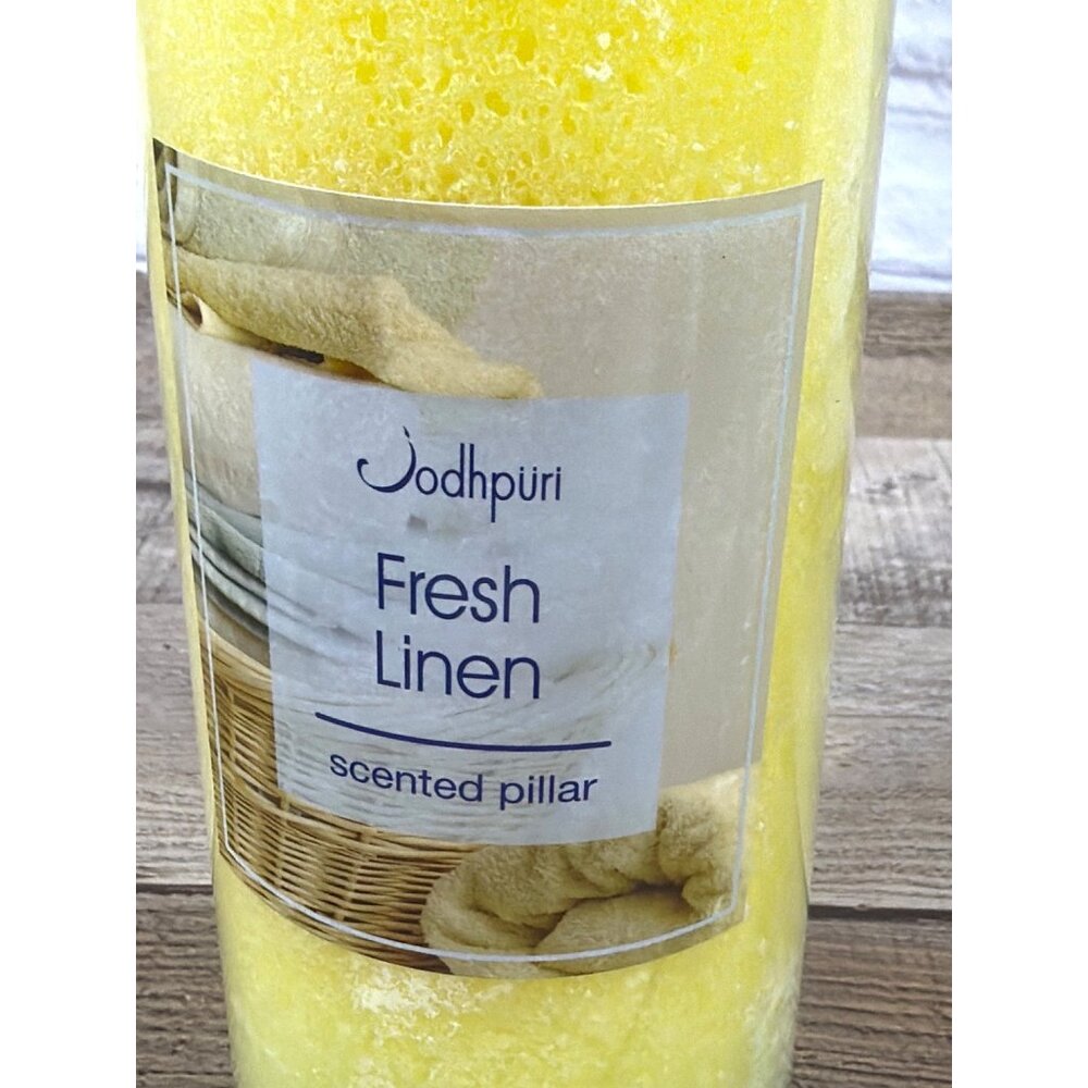 Jodhpur Fresh Linen Scented 6 In Pillar Candle Yellow Wax 55 Hour Burn Time NEW - Picture 2 of 9